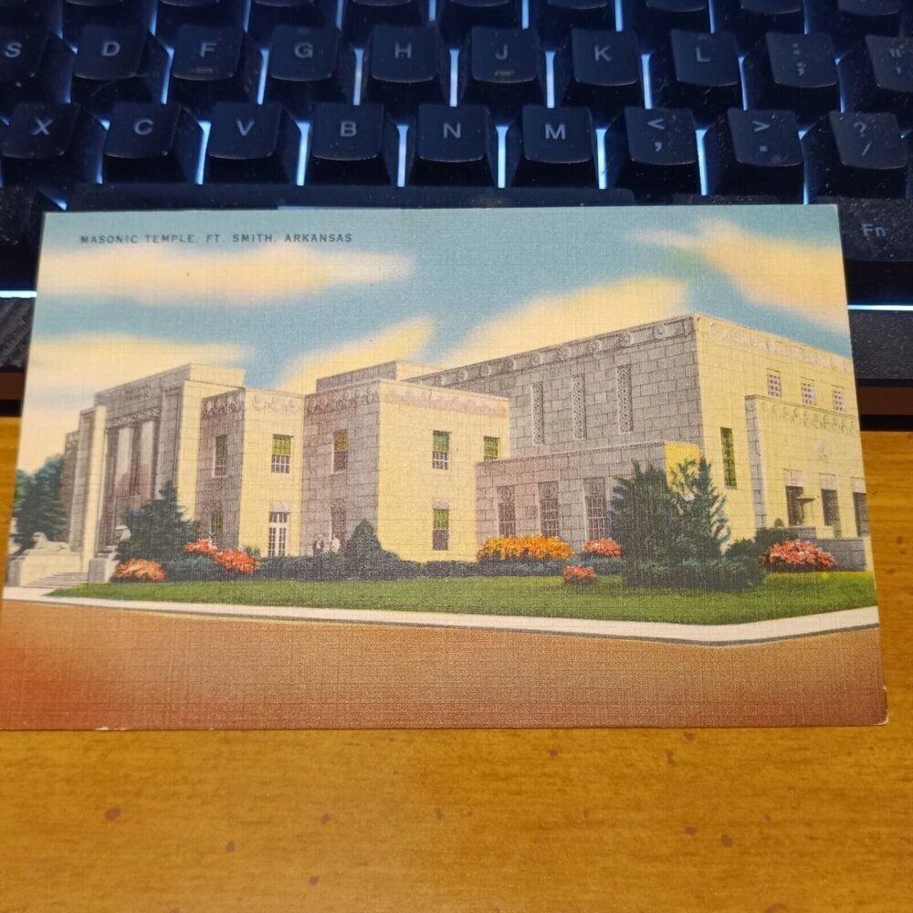 Ft. Smith Arkansas Masonic Temple Linen Postcard